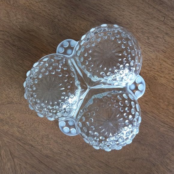 Vintage Anchor Hocking Three Section Hobnail Clear Opalescent Moonstone Dish - Picture 7 of 12